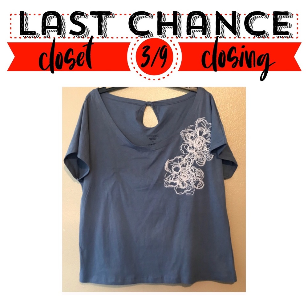 Dusty Blue Top with White and Silver Embroidery